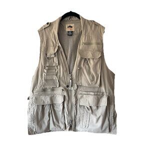 Humvee Mens Safari Photo Fishing Hunting Khaki Pockets Vented Vest Size Medium